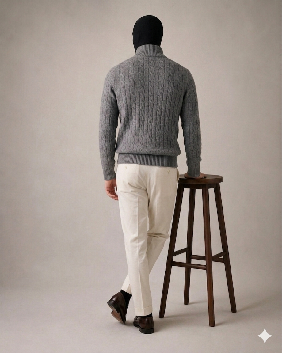 Premium Cable-Knit Quarter-Zip Sweater – Ash Grey - Image 2