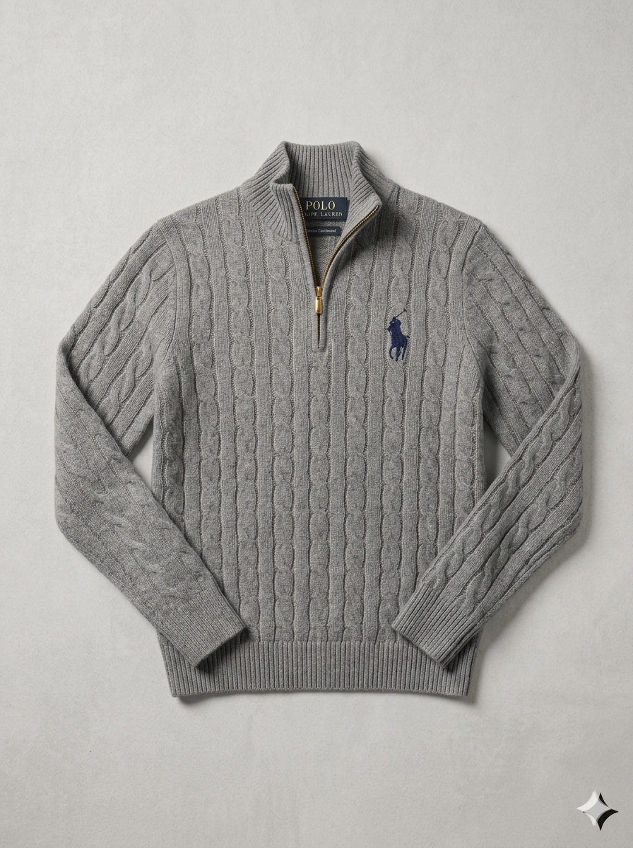 Premium Cable-Knit Quarter-Zip Sweater – Ash Grey - Image 4