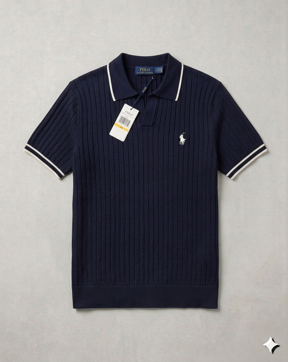 The Volt Signature Ribbed Polo – Navy Blue - Image 4