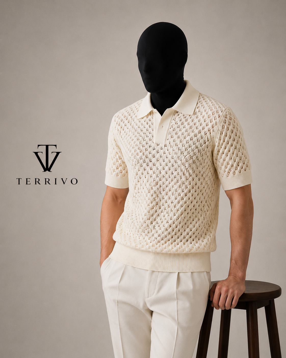 Cream Knit Polo Shirt