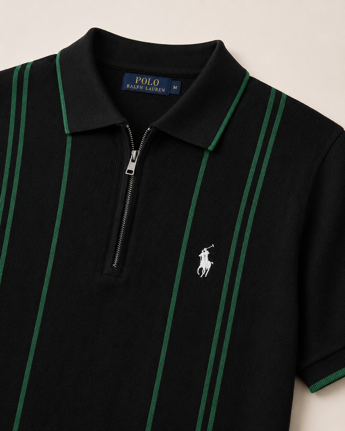 Black & Green Stripe Knit Polo Shirt