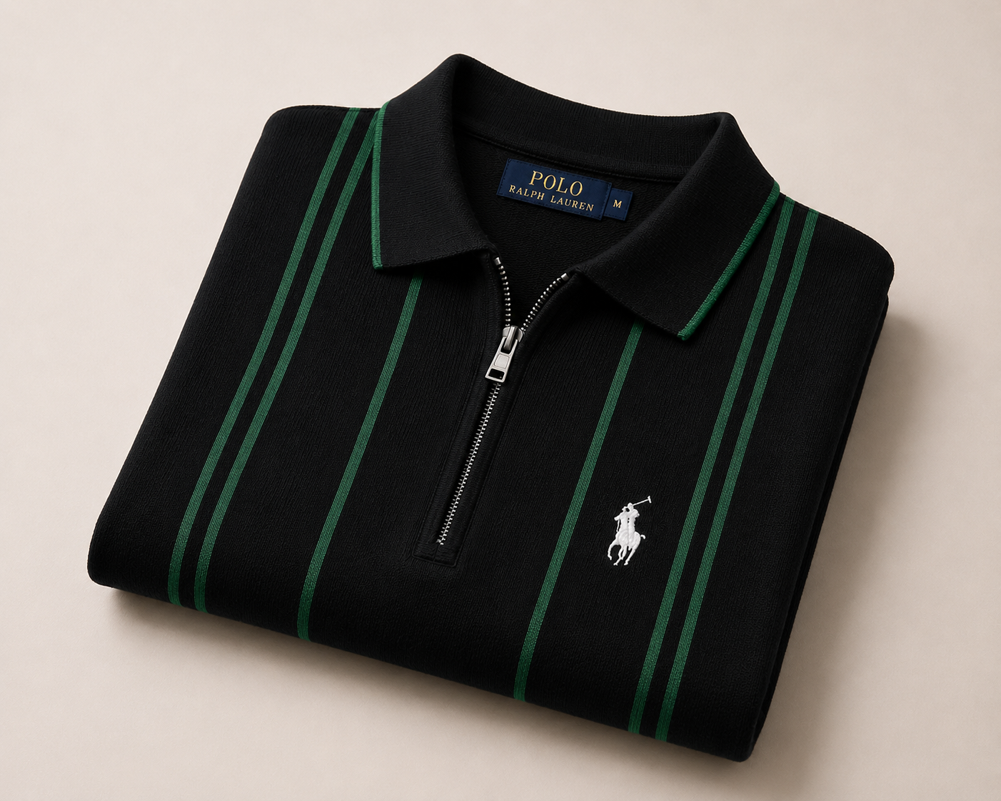 Black & Green Stripe Knit Polo Shirt