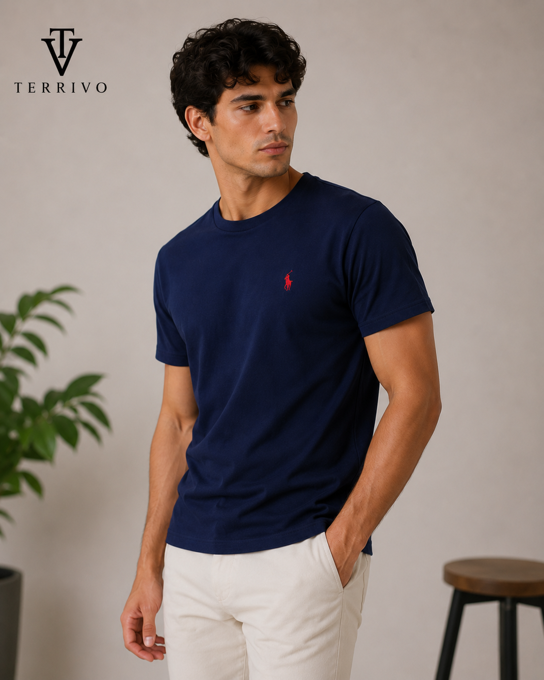 Premium Crew Neck T-Shirt – Navy Blue - Image 2
