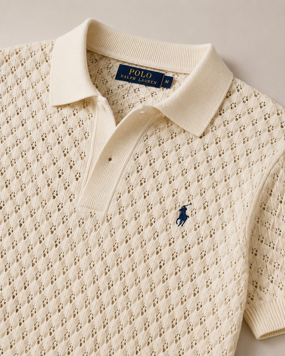 Cream Knit Polo Shirt - Image 4