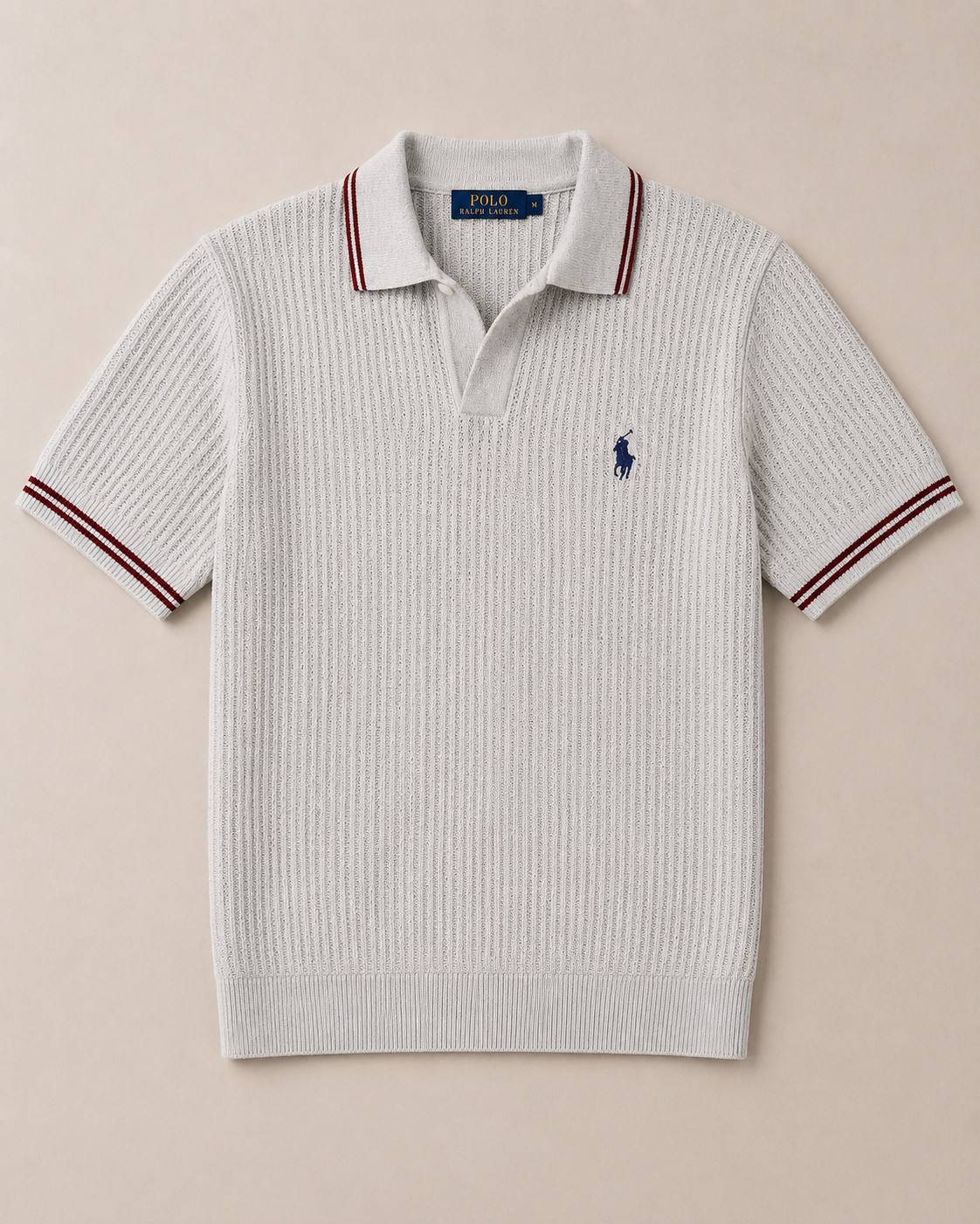 Light Grey Knit Polo Shirt with Contrast Trim - Image 2