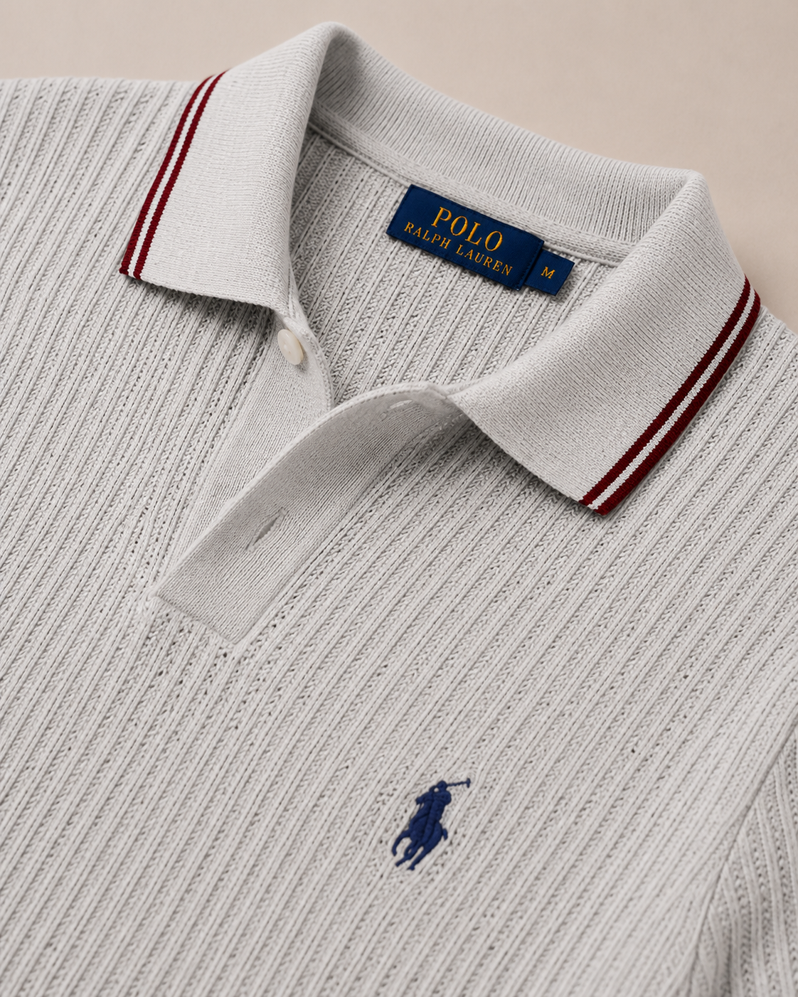Light Grey Knit Polo Shirt with Contrast Trim - Image 3