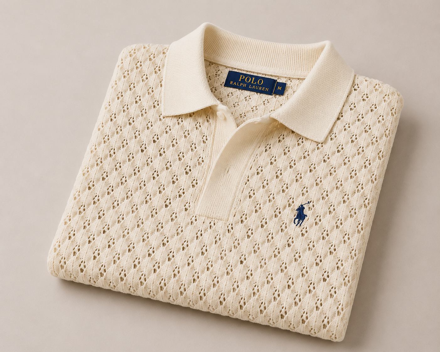 Cream Knit Polo Shirt - Image 3
