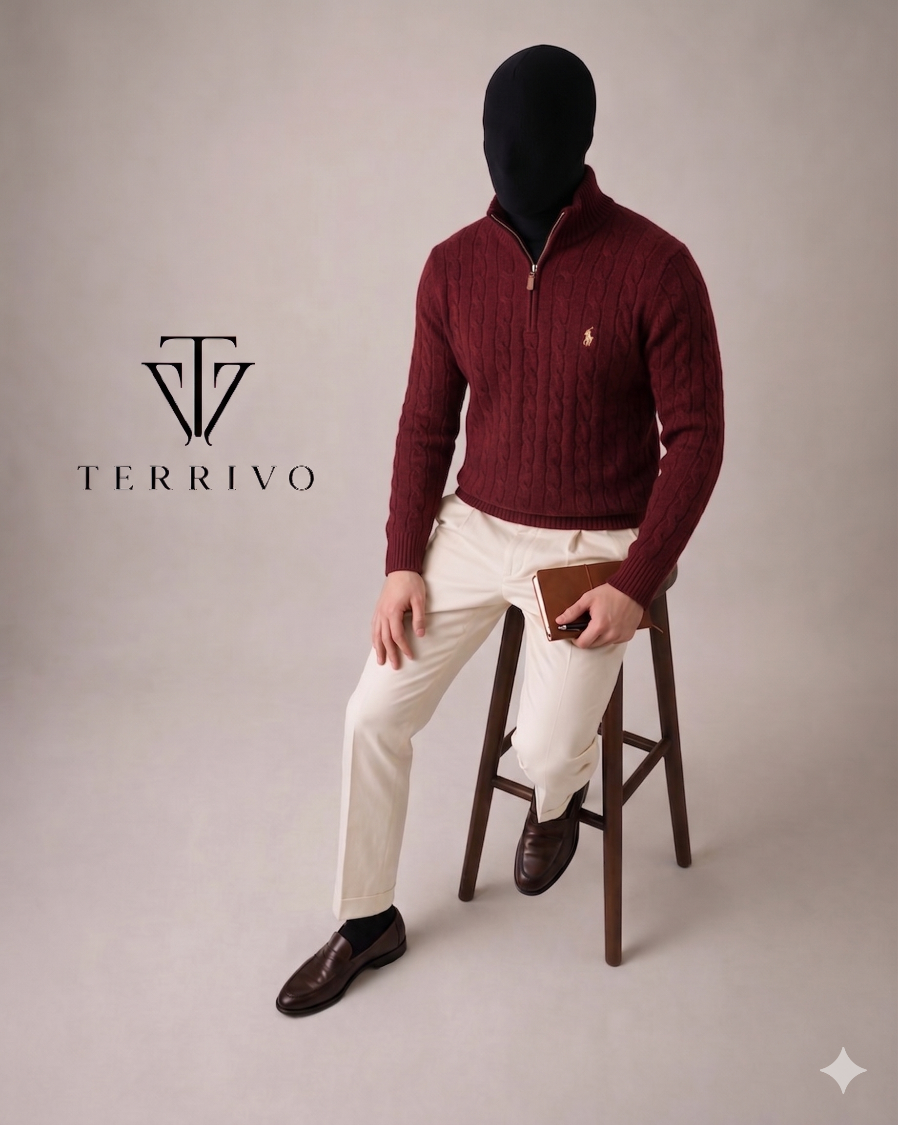 Premium Burgundy Cable Knit Quarter-Zip Sweater | Luxury Knitwear | Terrivo