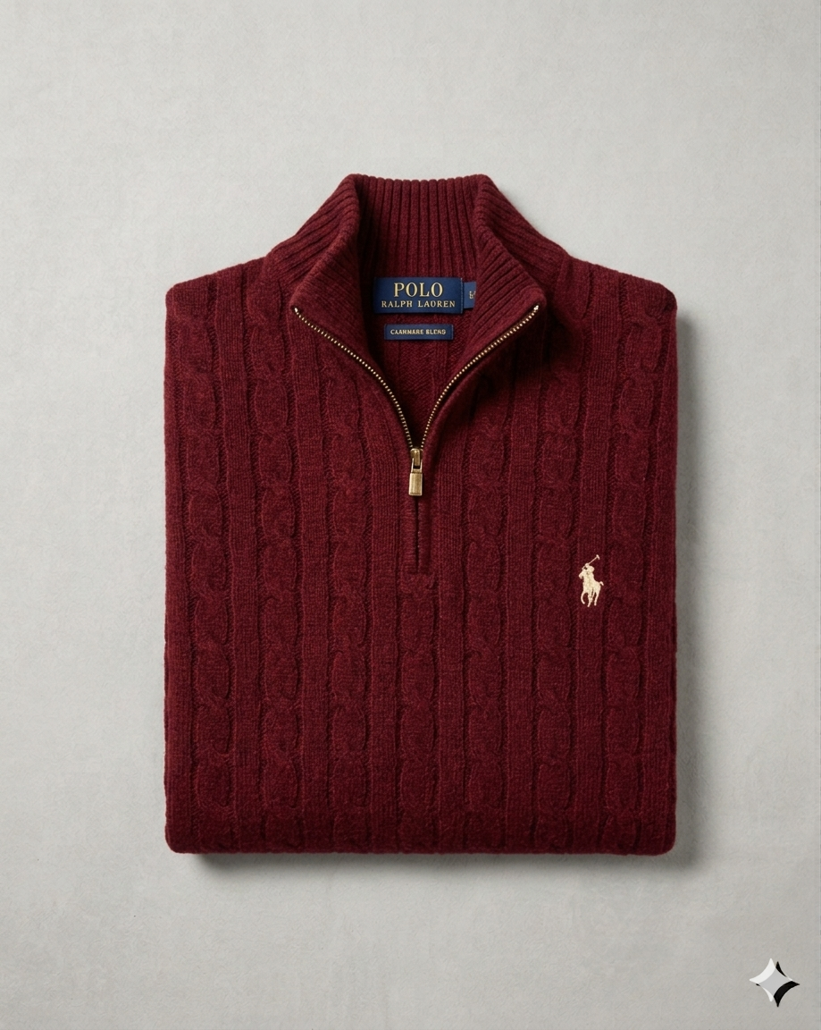 Premium Burgundy Cable Knit Quarter-Zip Sweater | Luxury Knitwear | Terrivo - Image 3